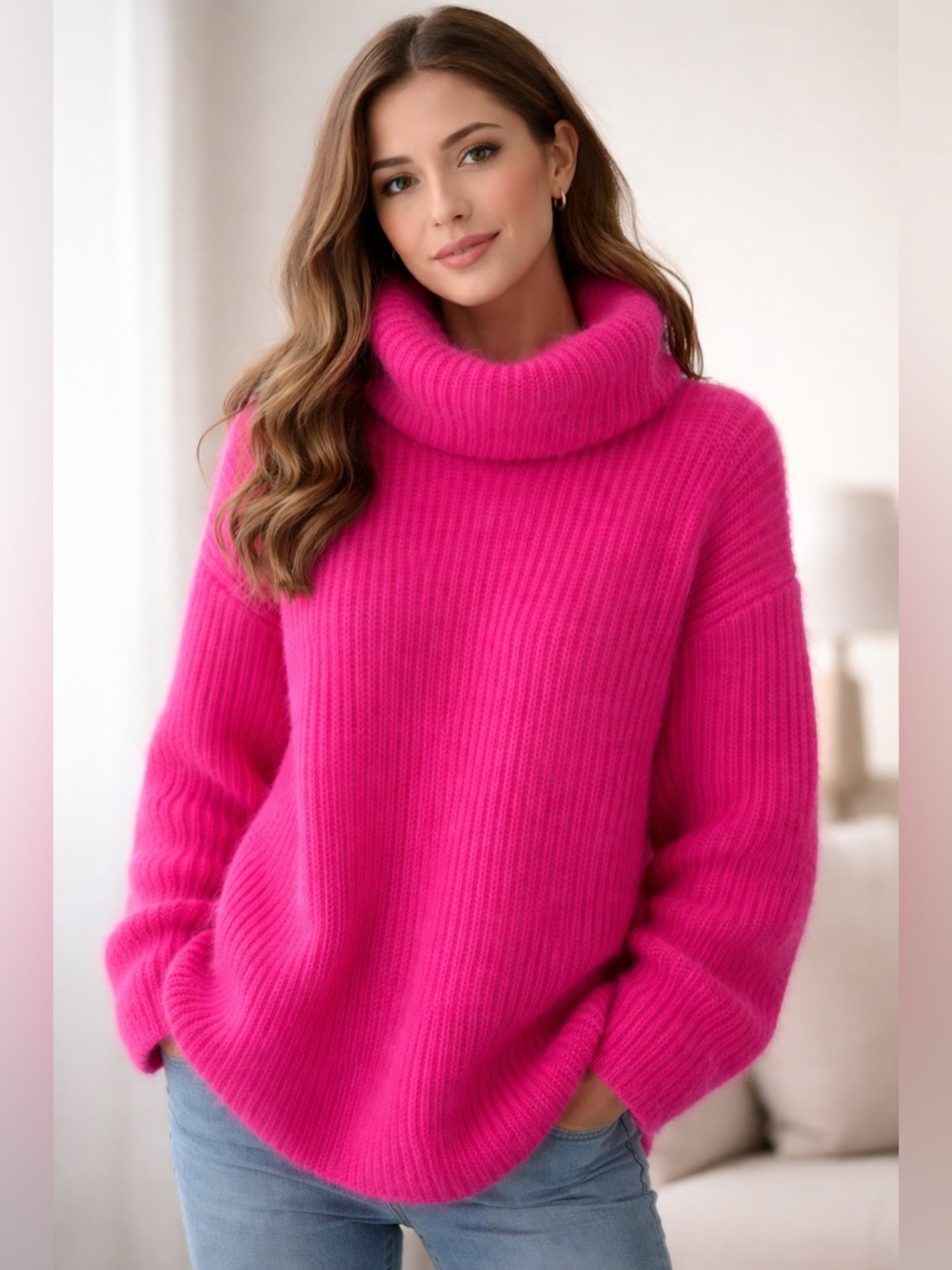 Vintage STUDIO Michele Stuart Mohair Sweater | Hot Pink | Oversized Cozy Knit